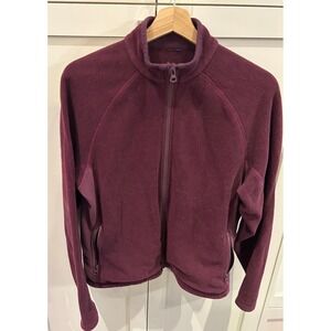 MEC Women's Fleece Jacket Burgundy Full Zip Stand Collar Pockets Size M Gorpcore